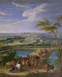 The Town and Chateau of Versailles from the Butte de Montboron, where Louis XIV (1638-1715) with Louvois, Mansart and Le Notre Saw the Water Arrive from the Marly Machine into the Reservoirs, 1688